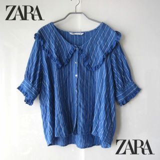 ザラ(ZARA)の美品　ZARA／ザラ★　大きな襟が可愛いストライプ柄シャツ(シャツ/ブラウス(長袖/七分))