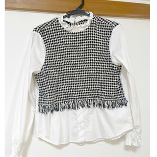 ザラ(ZARA)のZARA トップス　長袖フリンジ　千鳥柄(シャツ/ブラウス(長袖/七分))