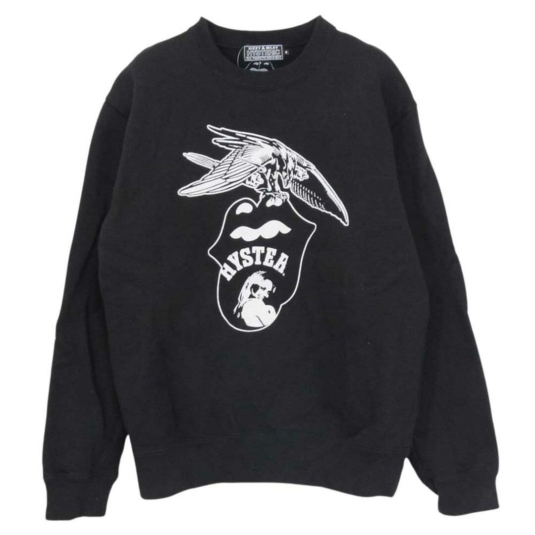 HYSTERIC GLAMOUR ヒステリックグラマー 02233CS08 THE ROLLING STONES ローリングストーンズ STONES 1975 リップアンドタン イーグル ガール プリント スウェット ブラック系 S約46cm着丈