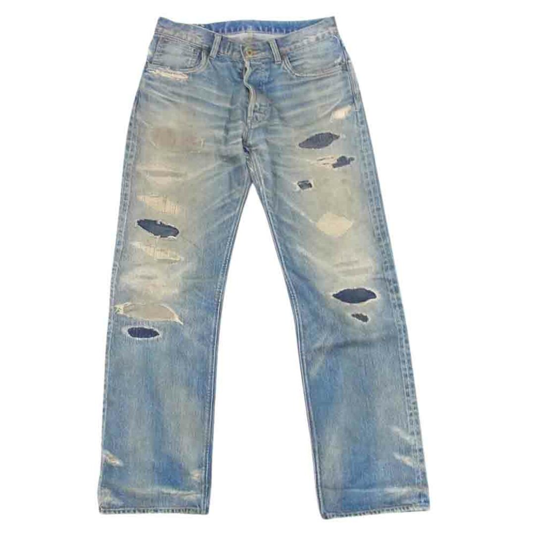 約25cm股下BY GLADHAND バイグラッドハンド GLADDEN DENIM TYPE-1 ユーズド加工 ダメージ デニム パンツ インディゴブルー系 32