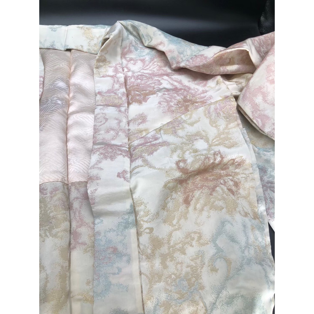 大島紬　羽織り　着物リメイク　淡色系　昭和レトロ レディースの水着/浴衣(その他)の商品写真