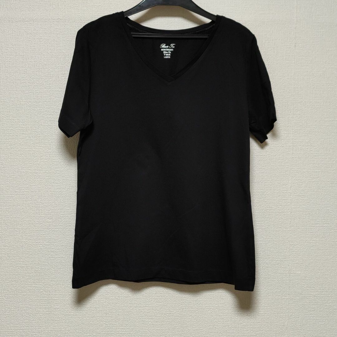 GU(ジーユー)のGU カットソー Lサイズ 黒 半袖 無地 ブラック Vネック✓1594 レディースのトップス(Tシャツ(長袖/七分))の商品写真