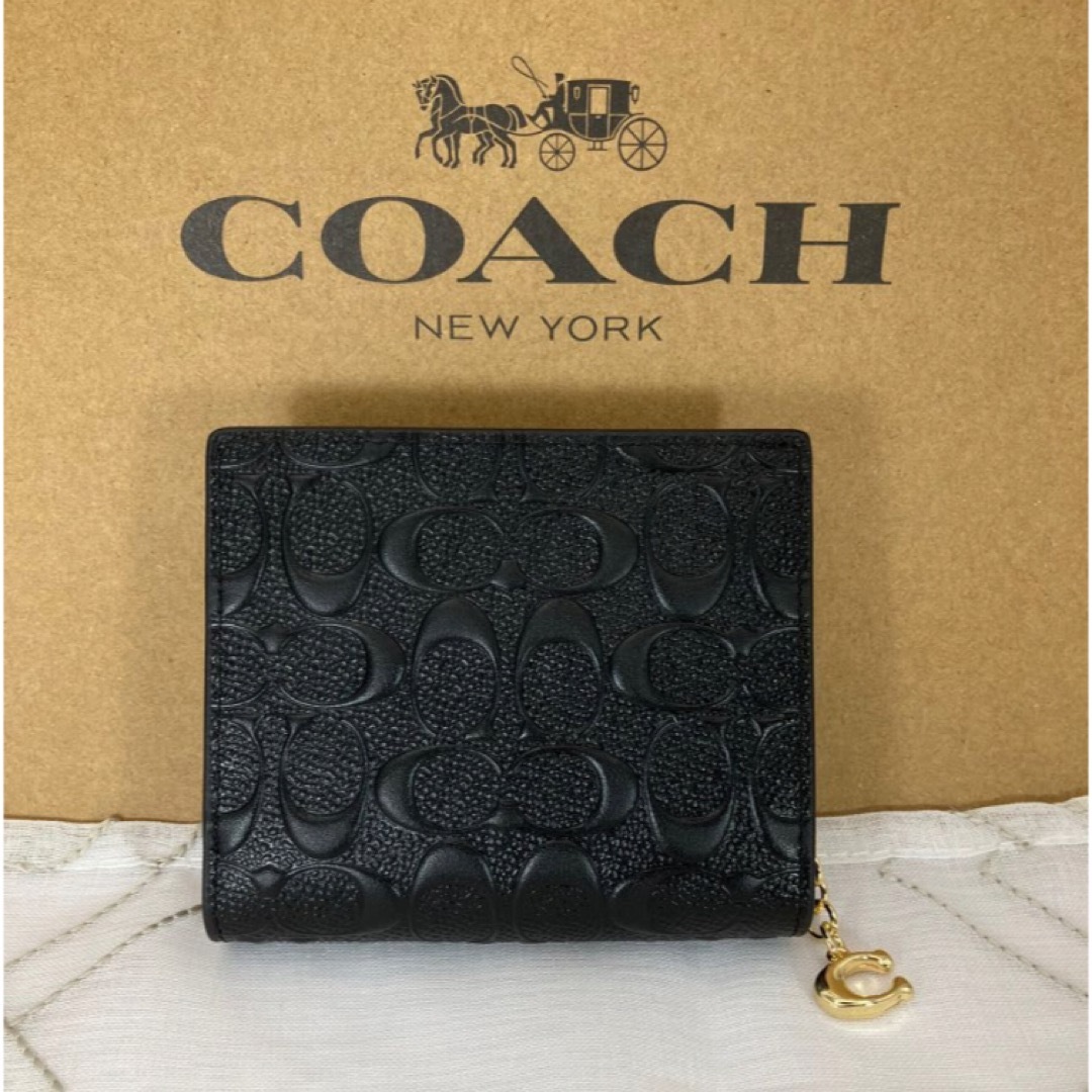 COACH - 新品 COACH 二つ折り財布 エンボス ブラック