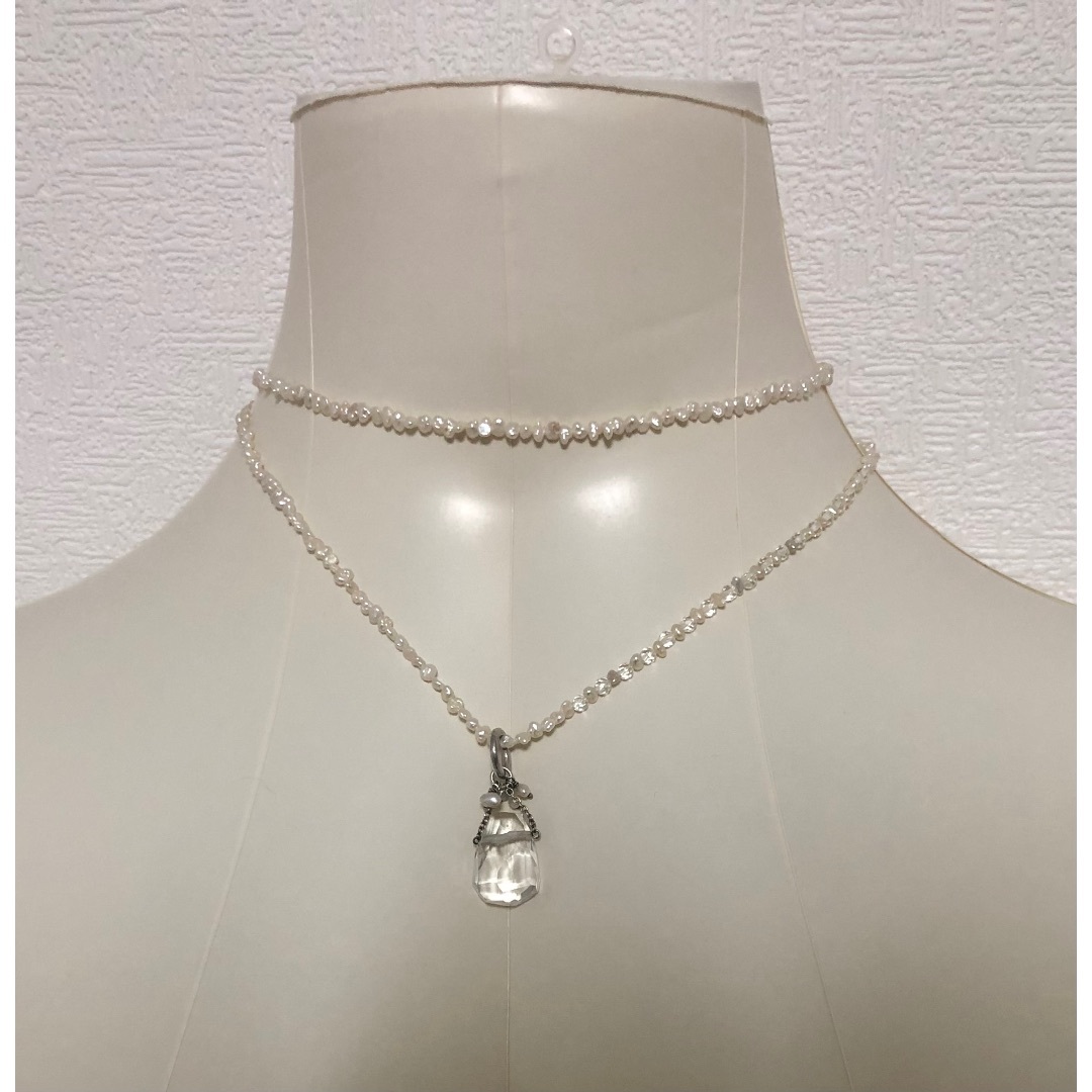新品・未使用【BlanSerge】クリスタルチャーム付パールネックレス