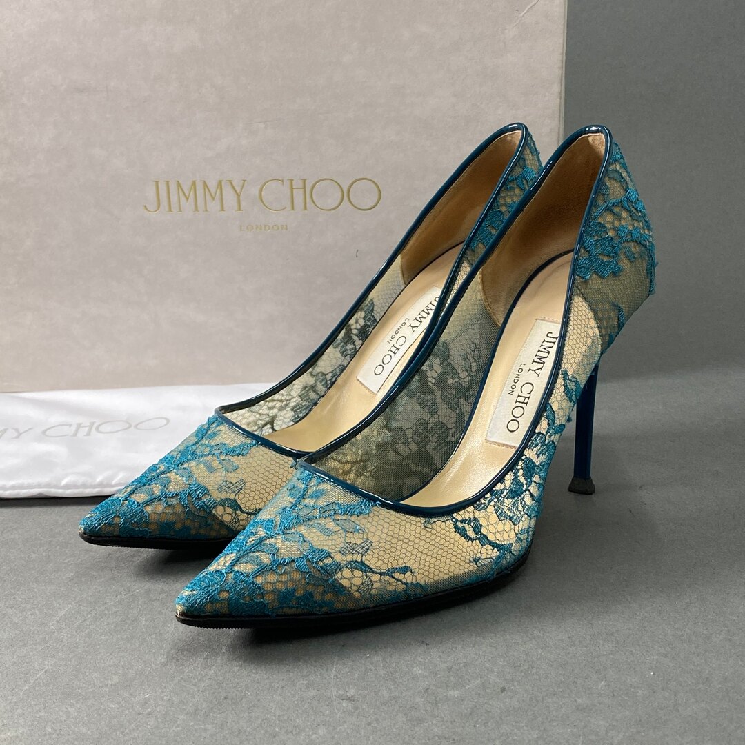 JIMMY CHOO(ジミーチュウ)の6a26 JIMMY CHOO ジミーチュウ イタリア製 ABEL アベル ハイヒール レース パンプス シューズ ポインテッドトゥ 36 1/2 グリーン MADE IN ITALY レディースの靴/シューズ(ハイヒール/パンプス)の商品写真