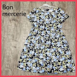 ボンメルスリー(Bon mercerie)の美品 古着 ボンメルスリー 花柄半袖ワンピース　ビビッドカラー　レトロ　○(ひざ丈ワンピース)