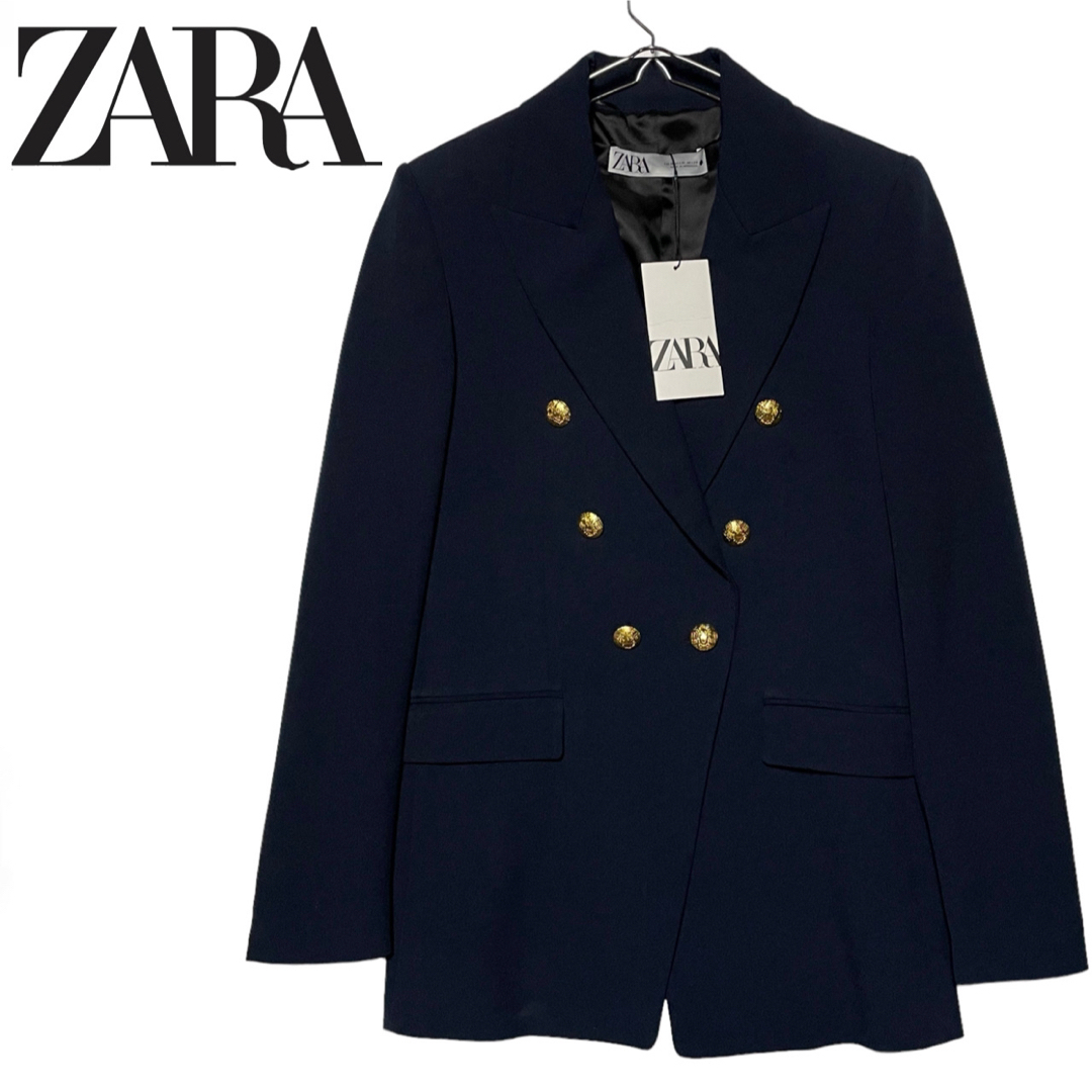 【新品タグ付き✨】ZARA　紺ブレ　金ボタン　ネイビー　ダブル　ジャケット　M