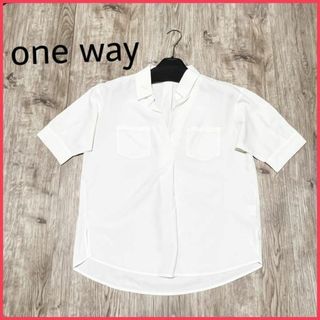 ワンウェイ(one*way)のone way スキッパーシャツ　ボタンなし　半袖 　Yシャツ　襟付き　薄手　○(Tシャツ(半袖/袖なし))