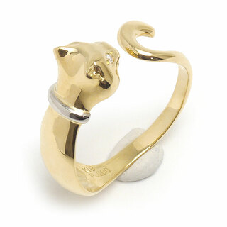 ダイヤモンドリング 約14.5号 K18・PT900・2Pダイヤ 猫 キャット(リング(指輪))