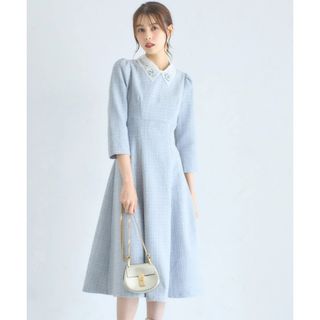 トッコクローゼット(TOCCO closet)のレース襟付きバックレースアップツイードワンピース【juchea ジュセア(ひざ丈ワンピース)