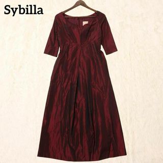 シビラ(Sybilla)のシビラ SYBILLA サテンワンピース 五分袖 ロング シルク M ボルドー(ロングワンピース/マキシワンピース)