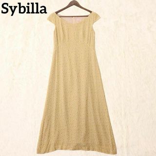 Sybilla シビラ 総柄 ノースリーブ シルク100 ロング ワンピース M