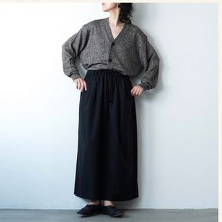 WIRROW / Soft wool drawstring skirt 