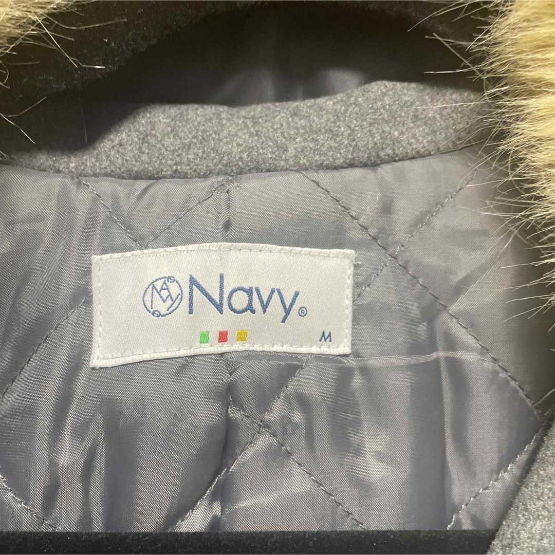 Navy Mサイズ　2way ロングコート　ファー　アウター レディースのジャケット/アウター(ロングコート)の商品写真