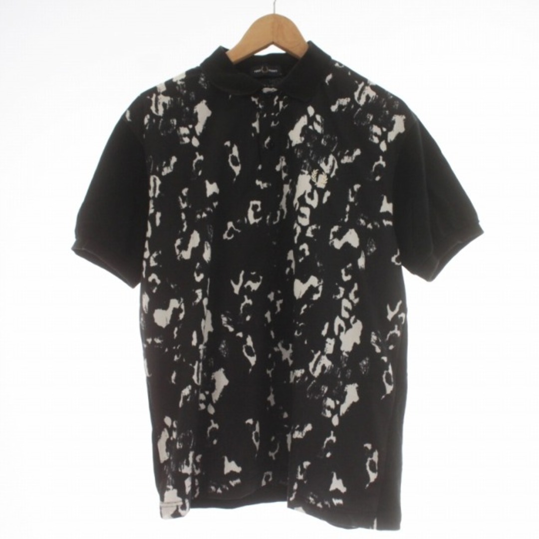 FRED PERRY(フレッドペリー)のフレッドペリー FRED PERRY ポロシャツ 半袖 切替 総柄 M 黒 白 メンズのトップス(ポロシャツ)の商品写真