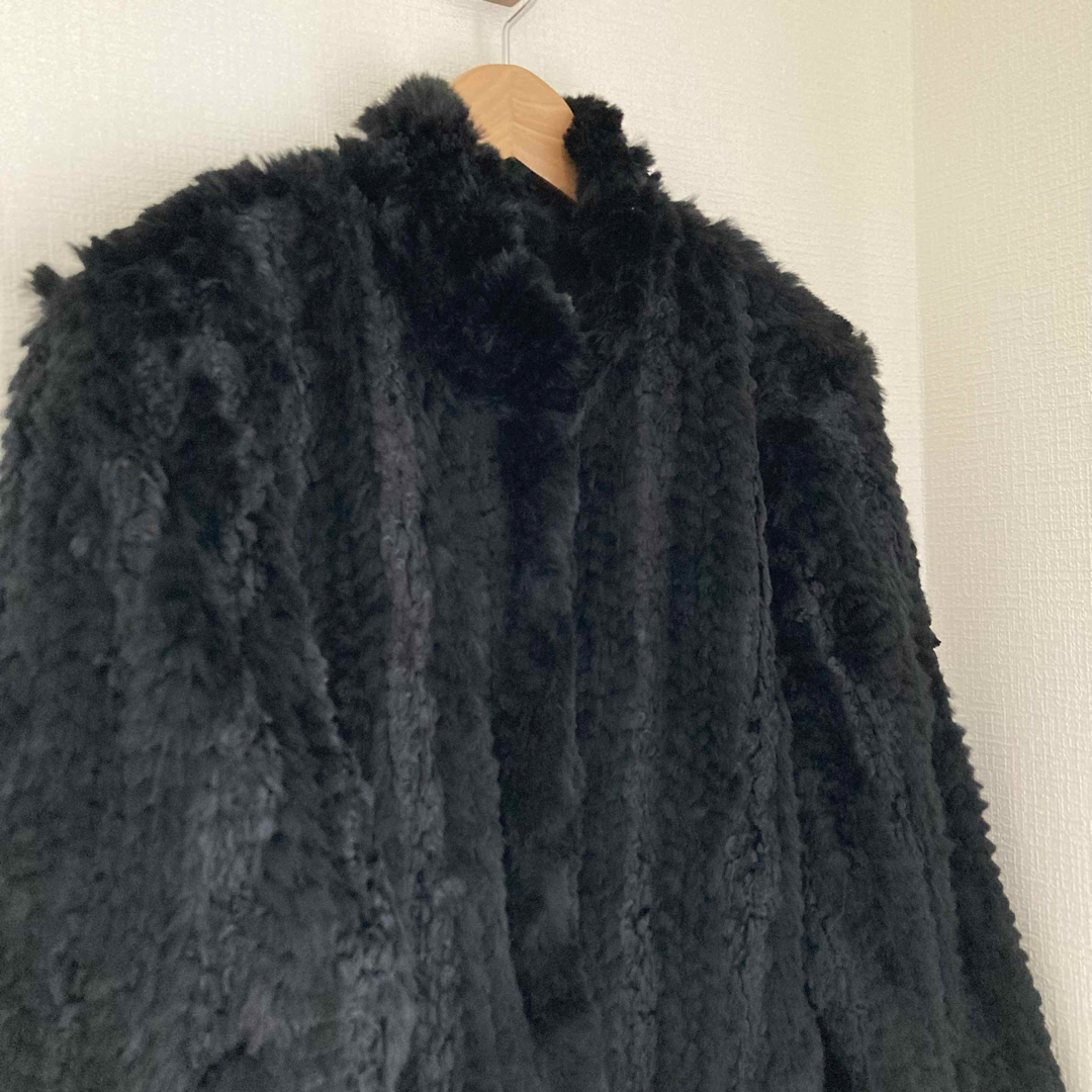 リアルラビットファージャケット　コート　高級毛皮　ブラック　レディース　M レディースのジャケット/アウター(毛皮/ファーコート)の商品写真