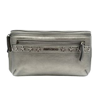 美品 ジミーチュウ スタースタッズ レザー シルバー金具 メタリックグレー ボディバッグ 0208【中古】JIMMY CHOO