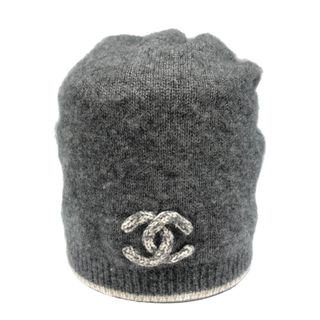 超美品 CHANEL シャネル ココマーク ホワイト 白 アイボリー カシミヤ /ナイロン ニットキャップ ニット帽 レディース 404457