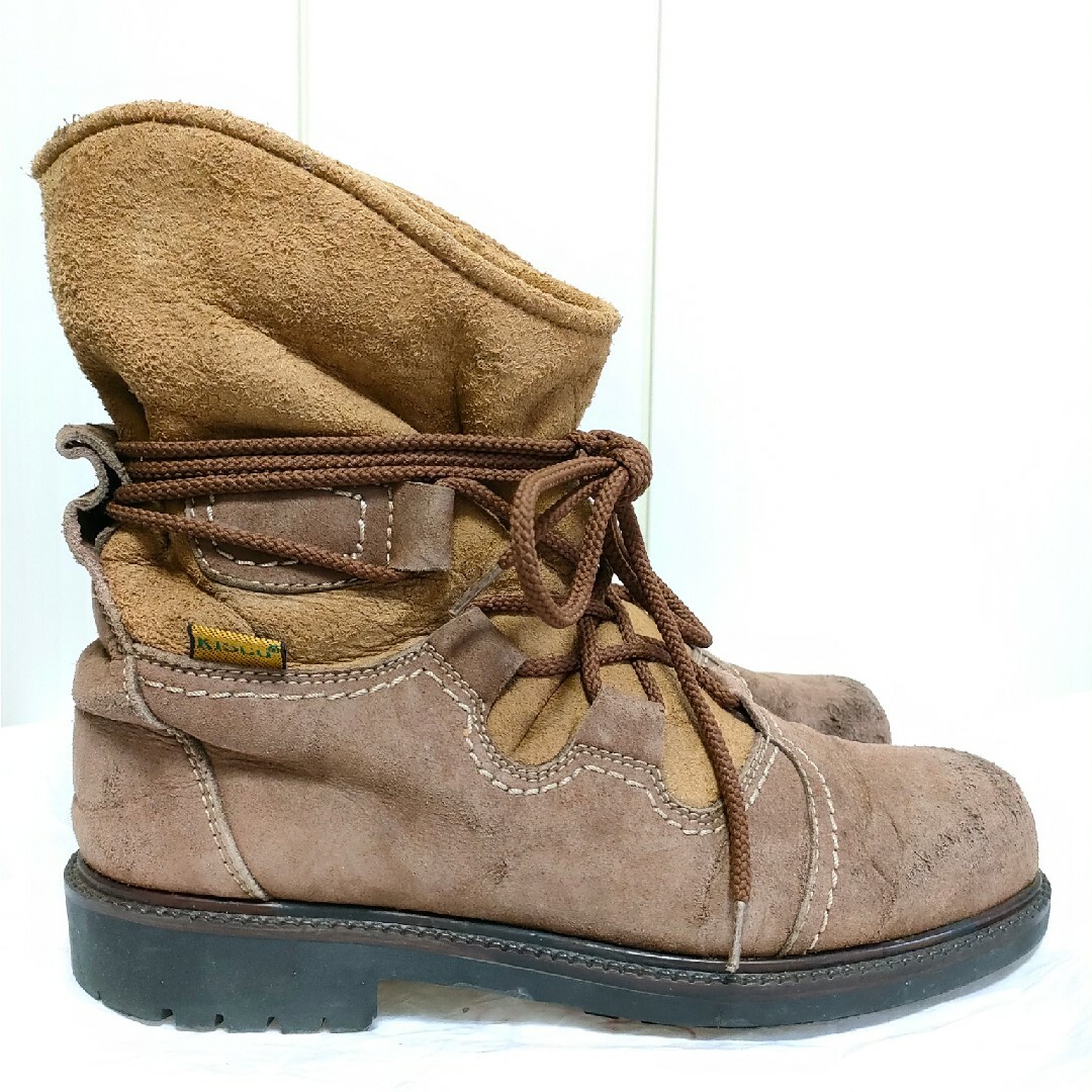 KISCO(キスコ)のKISCO キスコ　本革　レザー　ブラウン　まきまきショートブーツ　ムートン靴 レディースの靴/シューズ(ブーツ)の商品写真