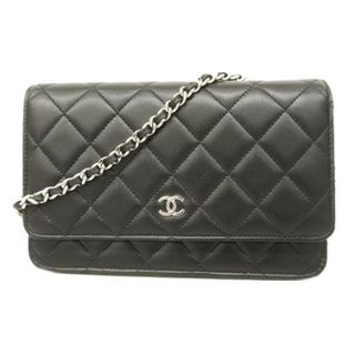 シャネル(CHANEL)の【4ed4447-e-g】シャネル ショルダーウォレット/マトラッセ/チェーンショルダー/ラムスキン/ブラック/シルバー金具(財布)