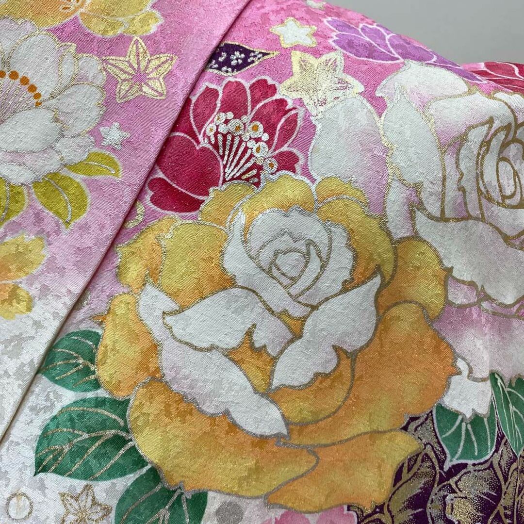 振袖 白 ピンク 正絹 花柄 古典 単品 裄65.5㎝ 成人式 D-81 振袖 白 ピンク 正絹 花柄 古典 単品 裄65.5㎝ 成人式 D-81
