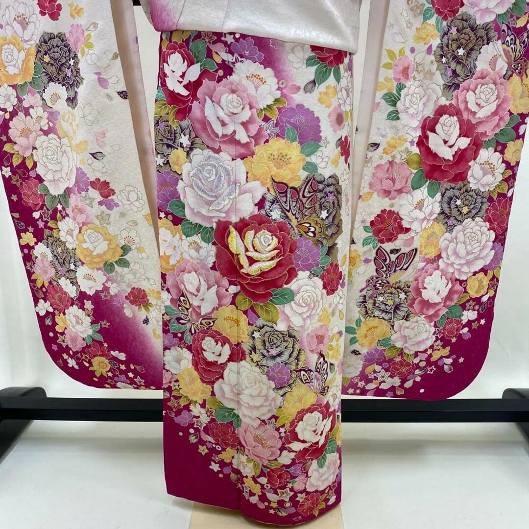 振袖 白 ピンク 正絹 花柄 古典 単品 裄65.5㎝ 成人式 D-81 振袖 白 ピンク 正絹 花柄 古典 単品 裄65.5㎝ 成人式 D-81