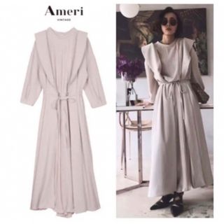 アメリヴィンテージ(Ameri VINTAGE)のAMERI 長袖フロントプリーツロングドレス ベージュ(ロングワンピース/マキシワンピース)