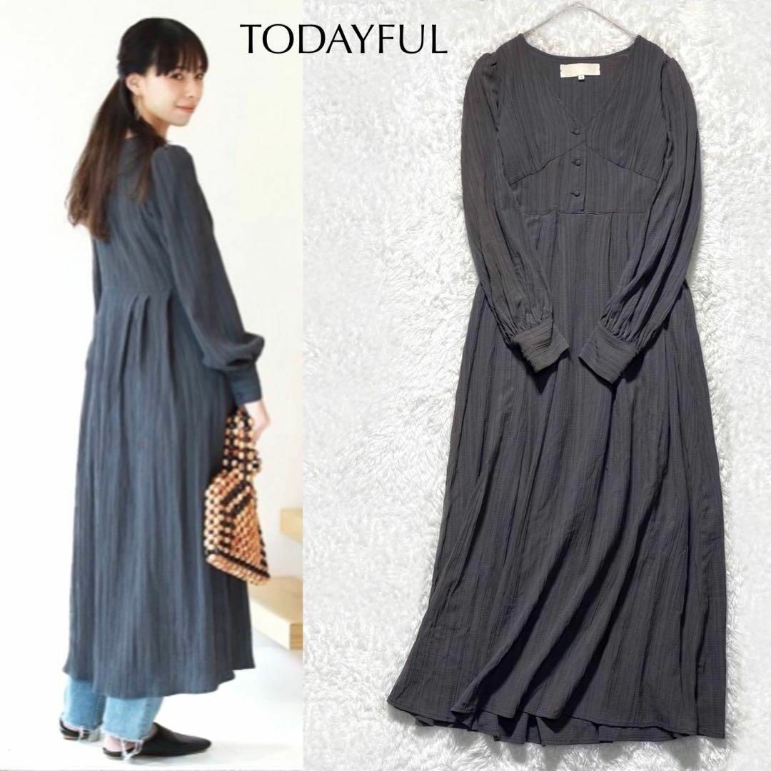 TODAYFUL(トゥデイフル)の【美品】TODAYFUL クレープジョーゼットドレス ワンピース Aライン 楊柳 レディースのワンピース(ロングワンピース/マキシワンピース)の商品写真