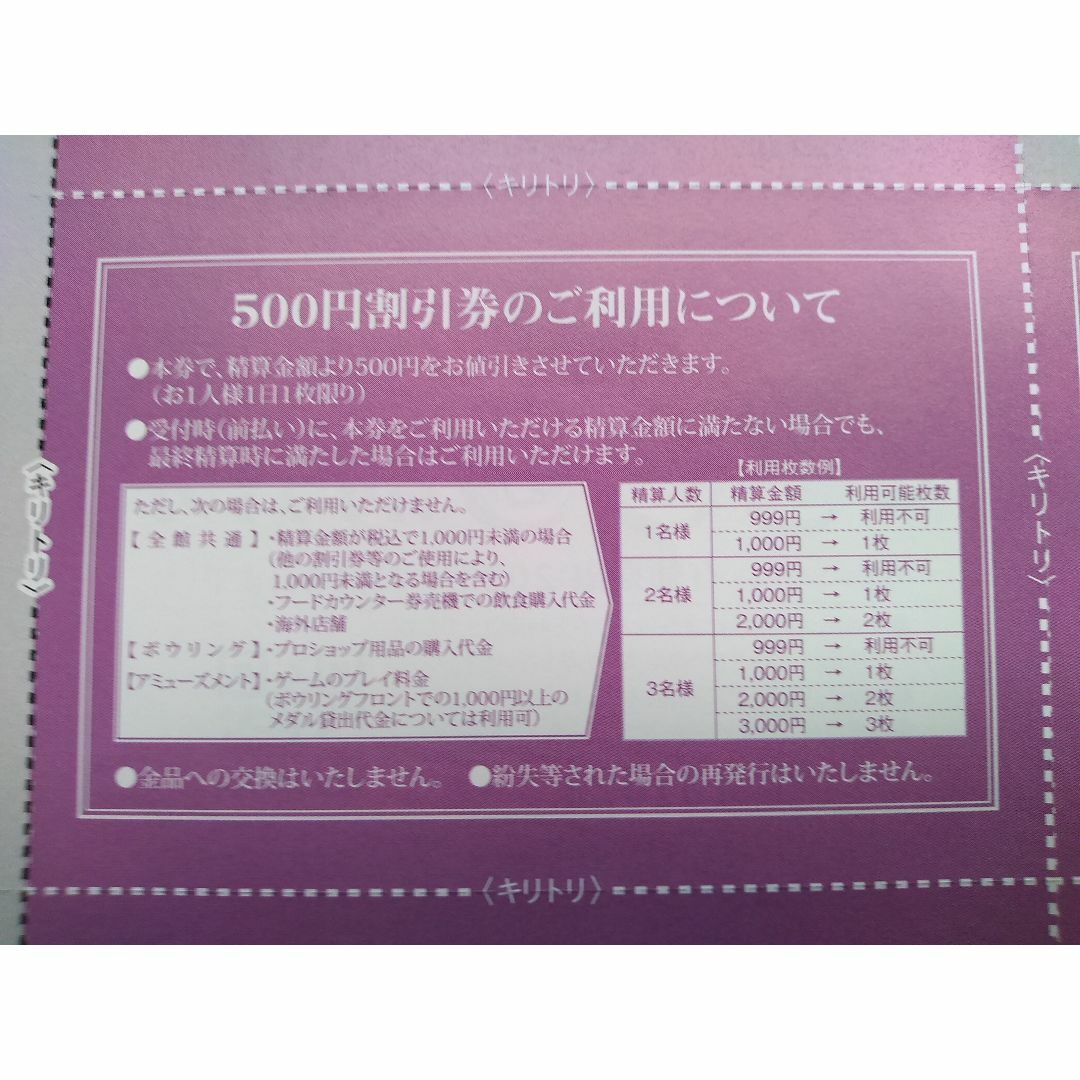 ラウンドワン 株主優待券 2500円分（500円割引券×5枚）他 チケットの優待券/割引券(その他)の商品写真