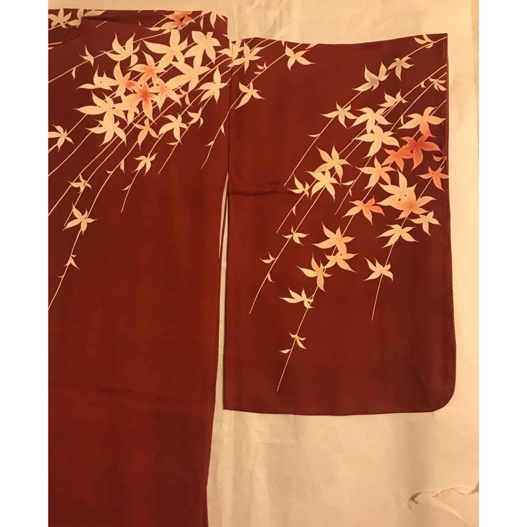 美品☆着物☆正絹・袷・訪問着・ボルドー×紅葉紋様・S-Mの方☆上品な高級感☆ レディースの水着/浴衣(着物)の商品写真