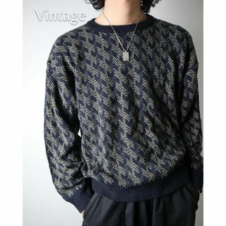 アートヴィンテージ(ART VINTAGE)の【vintage】シェブロンストライプ ジャガード 総柄 ニット セーター XL(ニット/セーター)