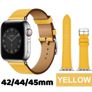 Apple Watch バンド 合皮 42/44/45mm　イエロー(レザーベルト)