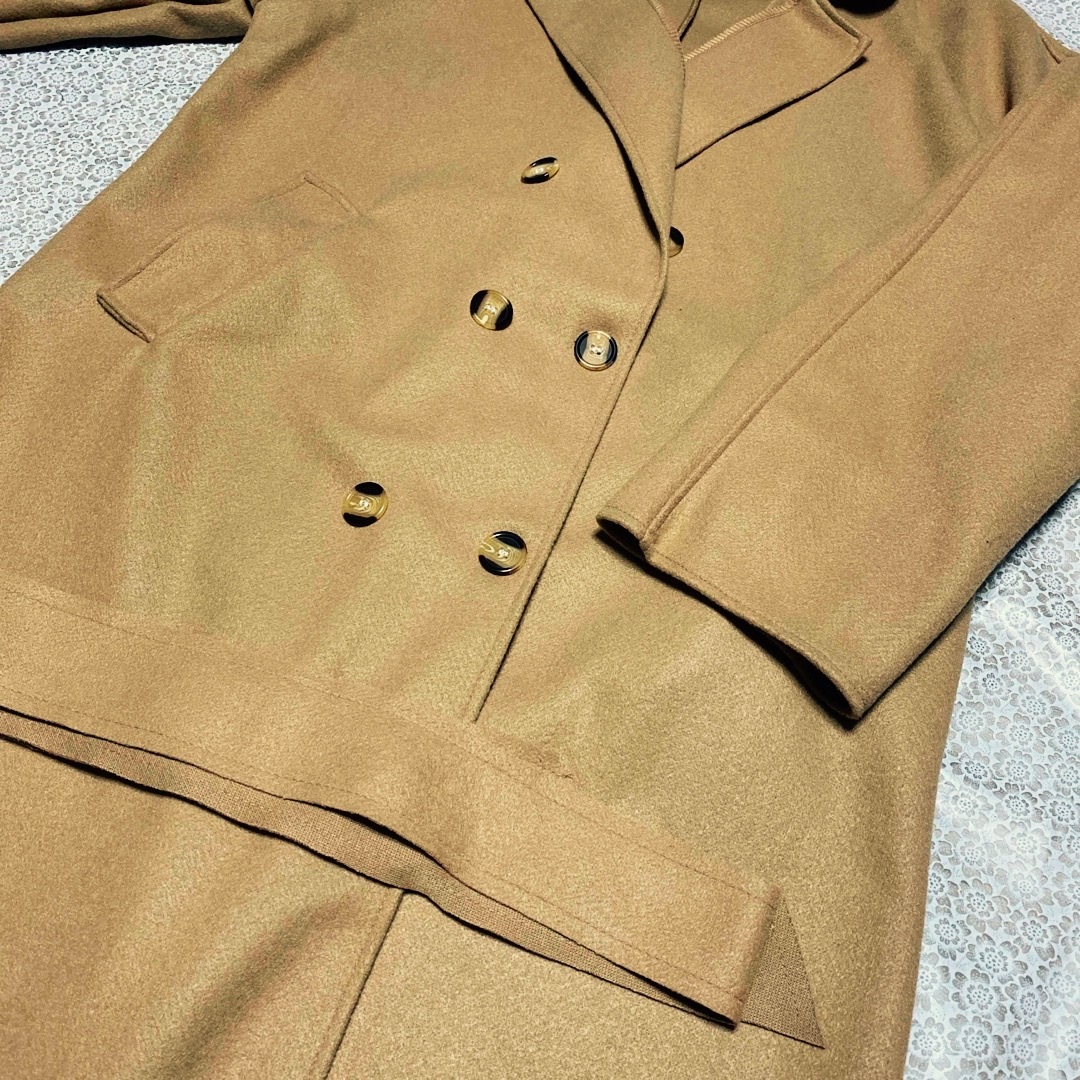 コート　ロング丈　前開き　ベルト付き　キャラメル　大きいサイズ レディースのジャケット/アウター(ロングコート)の商品写真
