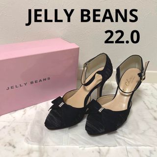 ジェリービーンズ(JELLY BEANS)のJELLY BEANS ストラップ リボン パンプス 22cm 結婚式 ブラック(ハイヒール/パンプス)