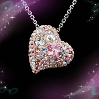 スワロフスキー(SWAROVSKI)の《超美品》　スワロフスキー　ハート　ネックレス　ピンク系×シルバー(ネックレス)