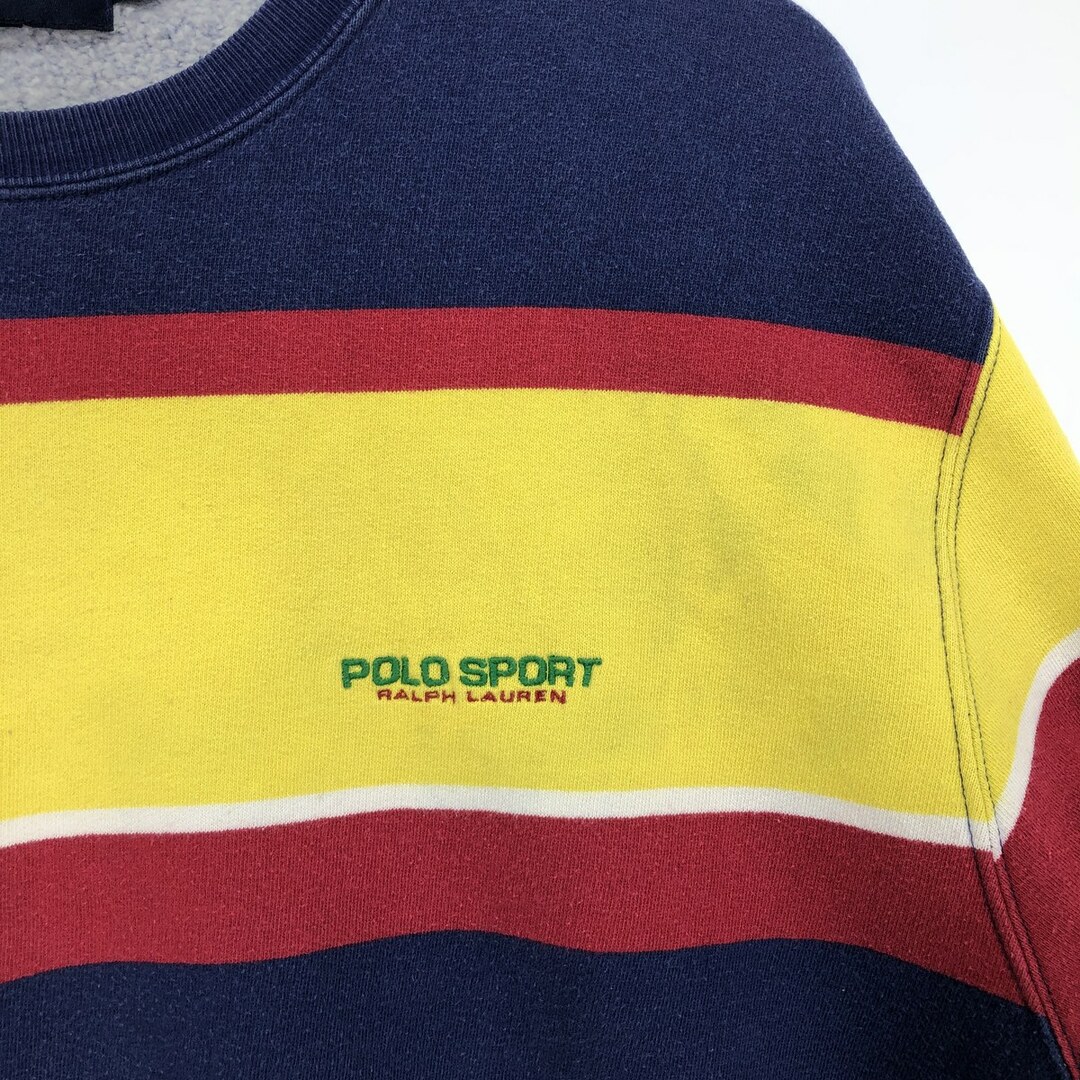 Ralph Lauren(ラルフローレン)の古着 90年代 ラルフローレン Ralph Lauren POLO SPORT ポロスポーツ ボーダー柄 ワンポイントロゴスウェットシャツ トレーナー メンズS ヴィンテージ /eaa415968 メンズのトップス(スウェット)の商品写真