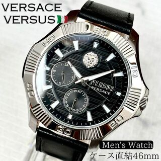 ヴェルサーチ(VERSACE)の新品ヴェルサス ヴェルサーチ クォーツ メンズ腕時計シルバー ブラック レザー(腕時計(アナログ))