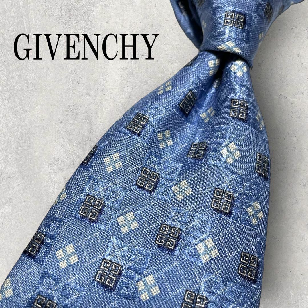 美品 GIVENCHY ジバンシー 4G柄 小紋柄 総柄 ネクタイ 水色 ブルー メンズのファッション小物(ネクタイ)の商品写真