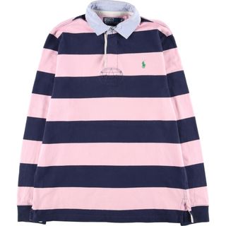 ラルフローレン(Ralph Lauren)の古着 ラルフローレン Ralph Lauren POLO by Ralph Lauren CUSTOM FIT ボーダー柄 長袖 ラガーシャツ メンズM /eaa414879(シャツ)