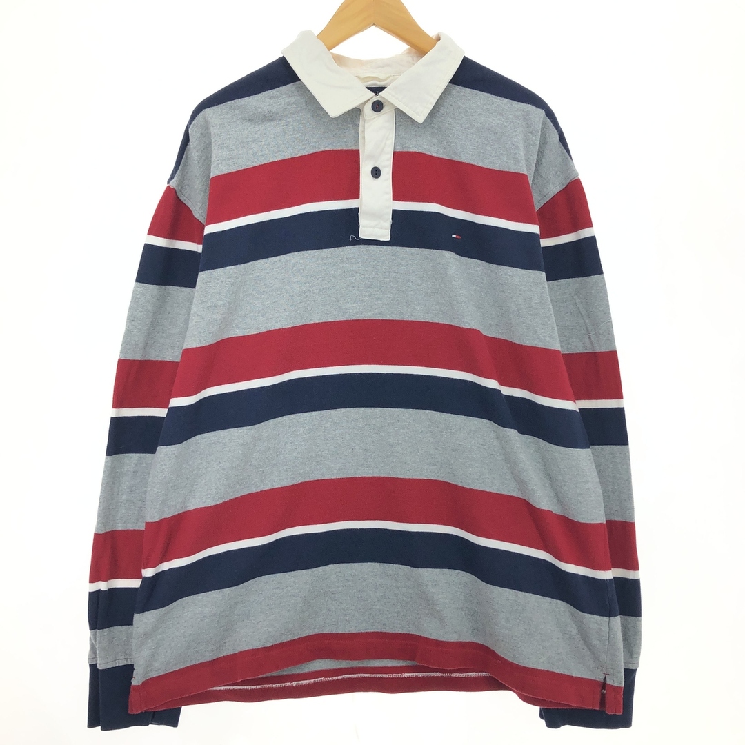 TOMMY HILFIGER(トミーヒルフィガー)の古着 トミーヒルフィガー TOMMY HILFIGER マルチボーダー柄 長袖 ラガーシャツ メンズXL /eaa414161 メンズのトップス(シャツ)の商品写真