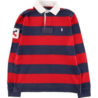 ラルフローレン(Ralph Lauren)の古着 ラルフローレン Ralph Lauren POLO by Ralph Lauren CUSTOM FIT ナンバリング ボーダー柄 長袖 ラガーシャツ メンズM /eaa414878(シャツ)