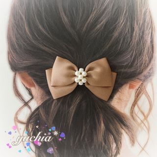 (a61)Handmade センタービーズリボン* ナチュラルベージュ(ヘアアクセサリー)