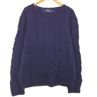 ラルフローレン(Ralph Lauren)の古着 ラルフローレン Ralph Lauren POLO by Ralph Lauren HAND KNIT ハンドニット フィッシャーマン アランニットセーター メンズL /eaa412999(ニット/セーター)