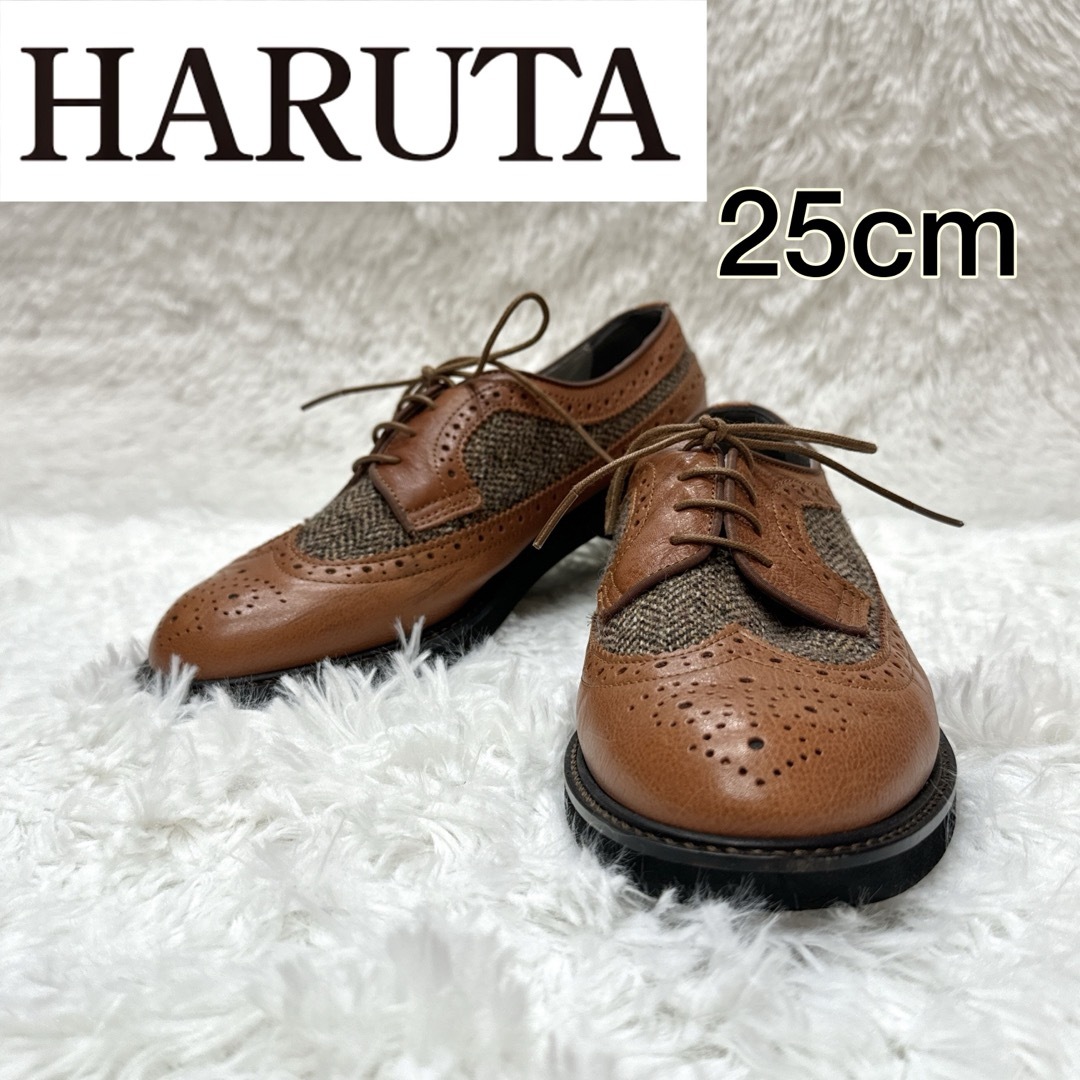 HARUTA(ハルタ)のハルタ  25cm ウイングチップシューズ ヘリンボーン 切替 レースアップ 茶 レディースの靴/シューズ(ローファー/革靴)の商品写真