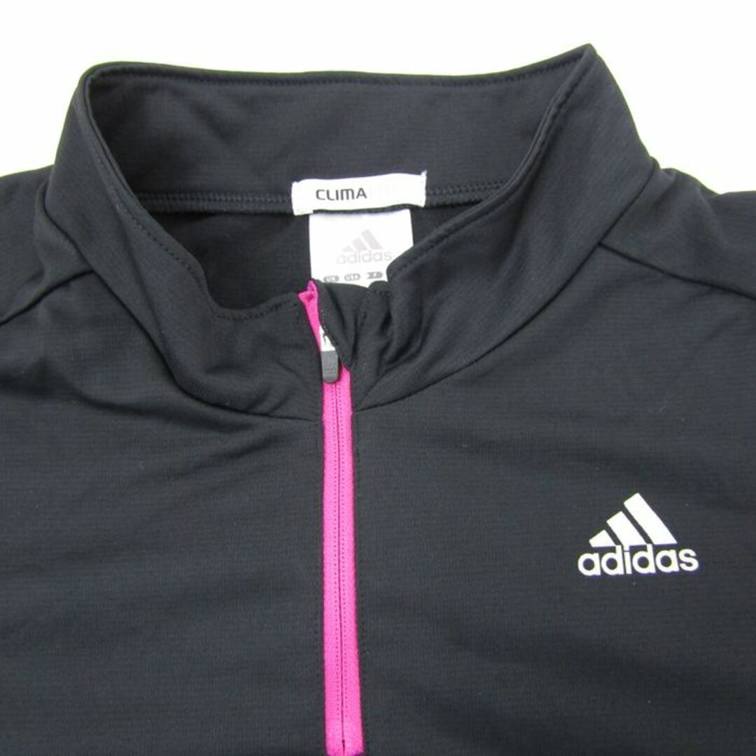 adidas(アディダス)のアディダス 長袖Tシャツ ハーフジップ ハイネック スポーツウエア クライマライト レディース Lサイズ ブラック×ピンク adidas レディースのトップス(Tシャツ(長袖/七分))の商品写真