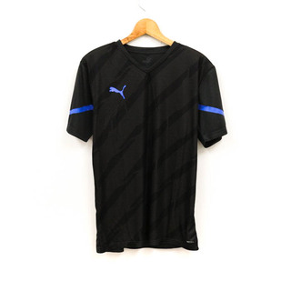 プーマ(PUMA)のプーマ 半袖Tシャツ ロゴT Vネック スポーツウエア メンズ Lサイズ ブラック×ブルー PUMA(Tシャツ/カットソー(半袖/袖なし))