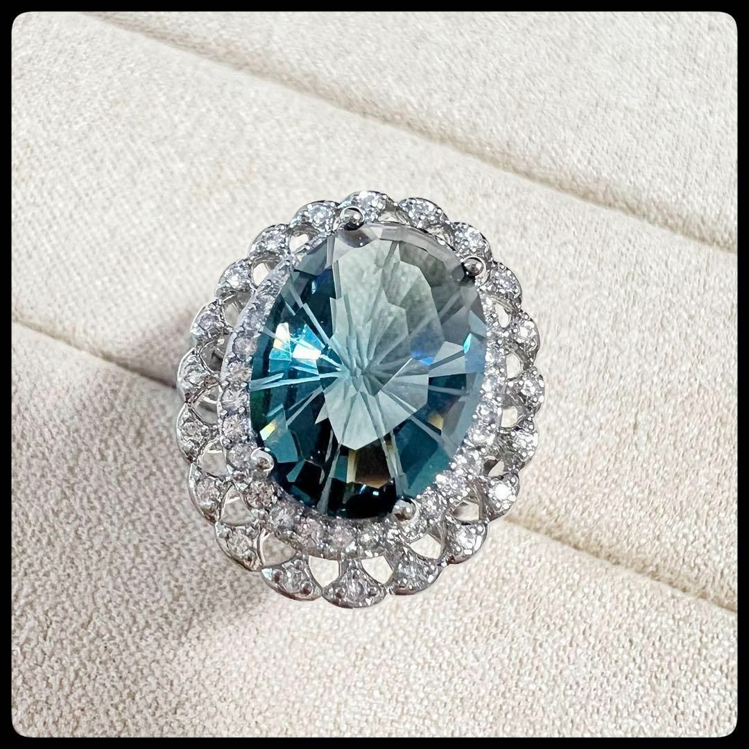 人工ダイヤ キラキラ リング  ゴージャス アクアマリン風 指輪 ブルー レディースのアクセサリー(リング(指輪))の商品写真