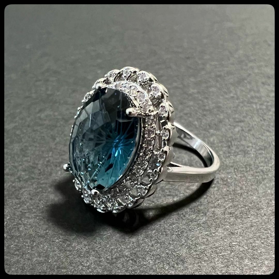 人工ダイヤ キラキラ リング  ゴージャス アクアマリン風 指輪 ブルー レディースのアクセサリー(リング(指輪))の商品写真