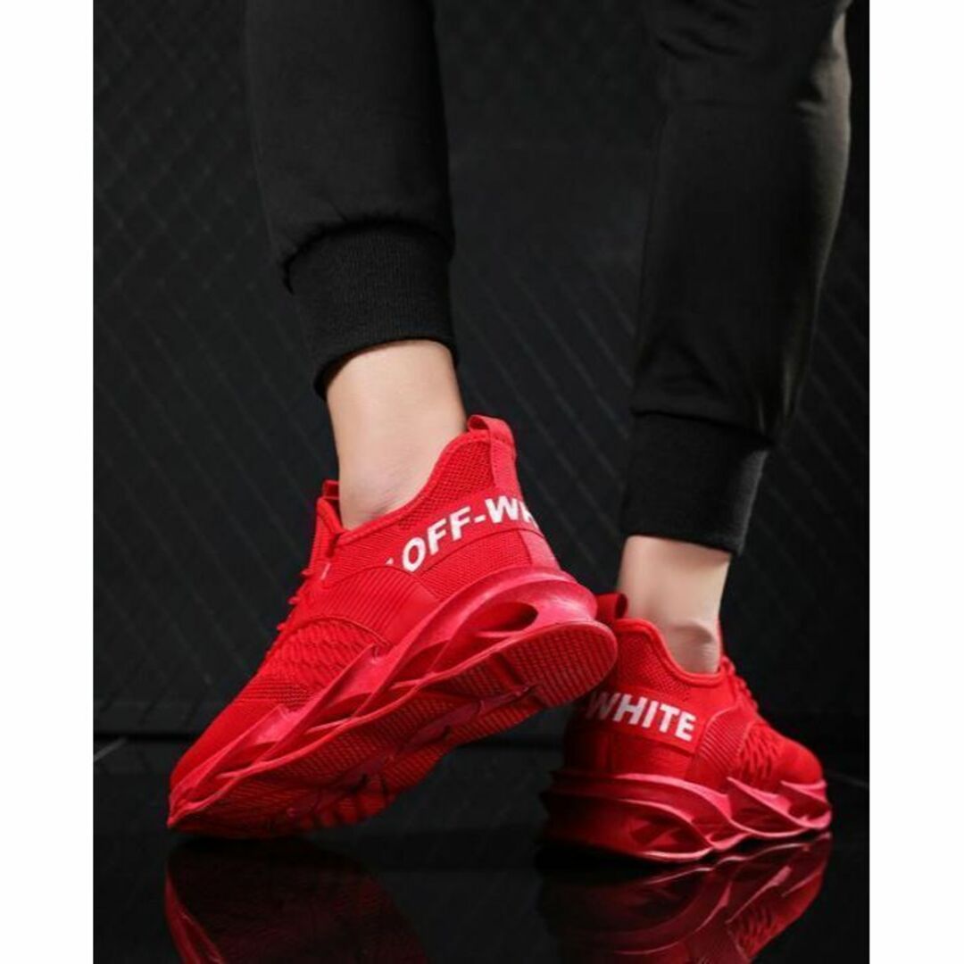 25.5cm/メンズスニーカーシューズランニング厚底メッシュ運動靴レッド赤336 メンズの靴/シューズ(スニーカー)の商品写真