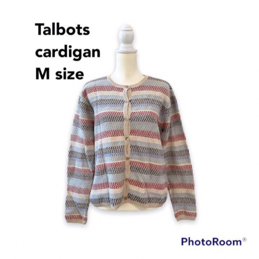 TALBOTS(タルボット)のタルボット　ニットカーディガン　ボーダー　マルチカラー　Mサイズ　コットン混 レディースのトップス(カーディガン)の商品写真